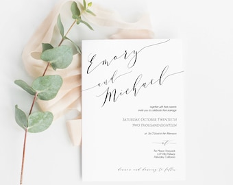 Printable Invitation, Invitation Template, Wedding Invitations, Modern Calligraphy, Wedding Invite, Rustic Wedding, PDF Download Invitation