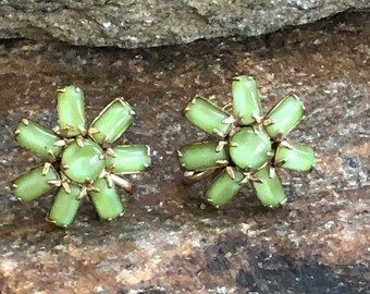 Green Rhinestone Flower Earrings Green Wedding Earrings