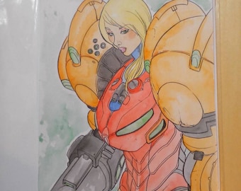 Metroid samus watercolour painting by boo rudetoons games comics scifi