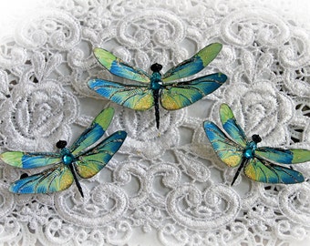 Reneabouquets Mystic Topaz Dragonfly Set Scrapbook Embellishment, Tag, Card, Mini Album, Wedding, Dragonflies