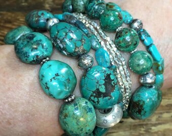 Stackable Turquoise Bracelets | Handmade Turquoise, Silver Jewelry | Stackable Beaded Charm Bracelet