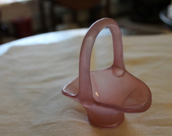 Easter Basket in Frosted Pink Glass