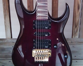 Electric Guitar - Pristine vintage 1992 Ibanez EX370 Flame Maple, gold hardware, official Floyd Rose bridge