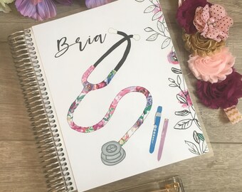 Planner cover for Erin Condren Planner, Happy Planner, Recollections Planner, Nurse, CNA, medical, A5 dashboard, stethoscope, nursing school