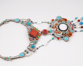 Sale 30% off! FREE SHIPPING!!! Colorful soutache necklace "SCHEHERAZADE"