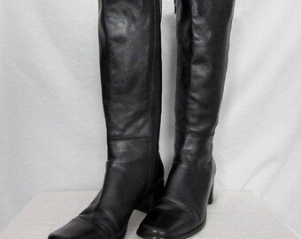 Lavorazione Artigiana Black Leather Boots Mid Calf Side Zippered sz 38 - 7 USA