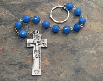 Irish Penal Chaplet in Blue Agate Gemstone, Irish Penal Rosary, Finger Rosary, 1 Decade Chaplet, Single Decade Rosary, Catholic Chaplet