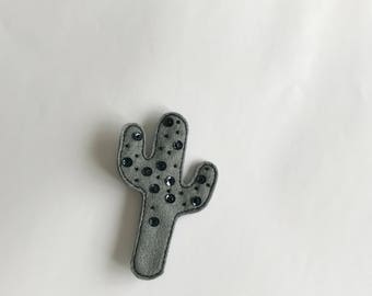 Cactus Brooch - Felt Cactus - Felt Brooch - Grey