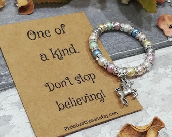 Unicorn Bracelet, Fantasy Bracelet, Unicorn Beaded Bracelet, Unicorn Jewellery, Unicorn Gift, Unicorn Charm, Believe in Unicorns, Girls Gift