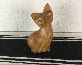 Carved Wood Cat Statue Figurine Display Piece carved wood Kitten Statue Figurine