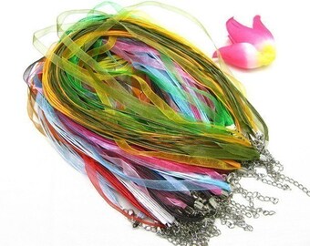 high quality promotion sale wholesale 50pcs assorted(34 colors for your choose) YOU PICK COLORS organza ribbon necklace cords/lobster clasps