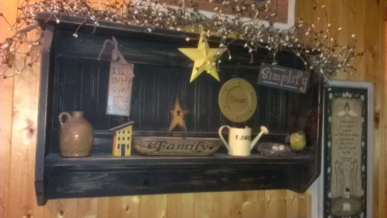 Primitive Wall Shelf with Pegs