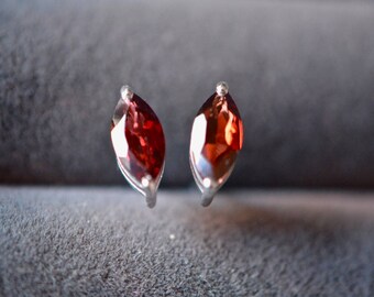 Garnet Earrings, Garnet Jewelry, Marquise Stud Earrings, Handmade Sterling Silver, Silver Garnet Studs, Garnet Post Earrings, Gifts for Her