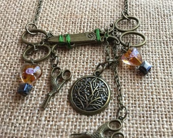 Steampunk scissor charm beaded necklace