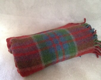 Wonderful Wool Throw Red and Green Throw with Fringe Plaid Wool Stadium Blanket with Fringe Camp Lodge Cottage Blanket Plaid