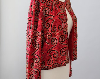 Vintage Sequin Jacket 80s Glam Red Sequin Beaded Trophy Jacket S M L