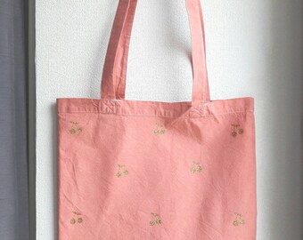 Tote bag pink terracotta and Golden cherries