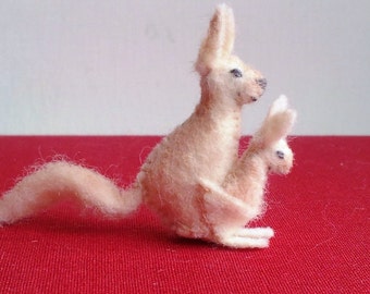 Tiny Kangaroo -- mini felt figurine - miniature kangaroo plush by Moss Mountain