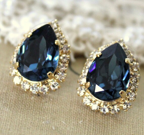 Items similar to Blue Navy earrings,Dark Blue teardrop stud earring