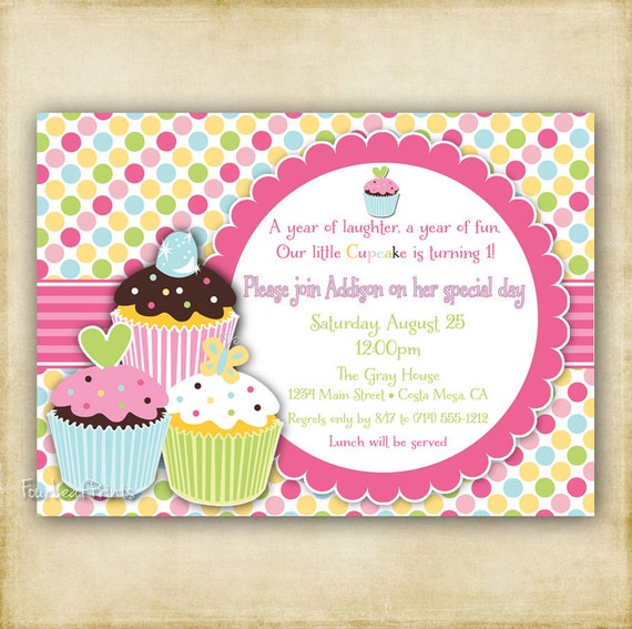 items similar to polka dot cupcake birthday invitation diy birthday party invitations