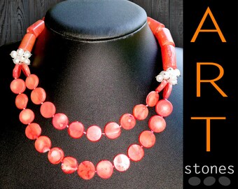 Red Coral Necklace\Red Coral Bead Necklace\Natural Coral Necklace\Red Coral pearl Beads\Boho Chic Necklace\Artisan Necklace chunky coral