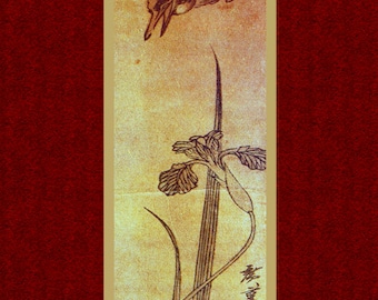 Antique painting."Flowers and Birds"(1).Asian art. Old Japanese painting. Fine art.