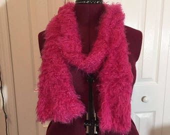 Very long fuzzy knitted scarf