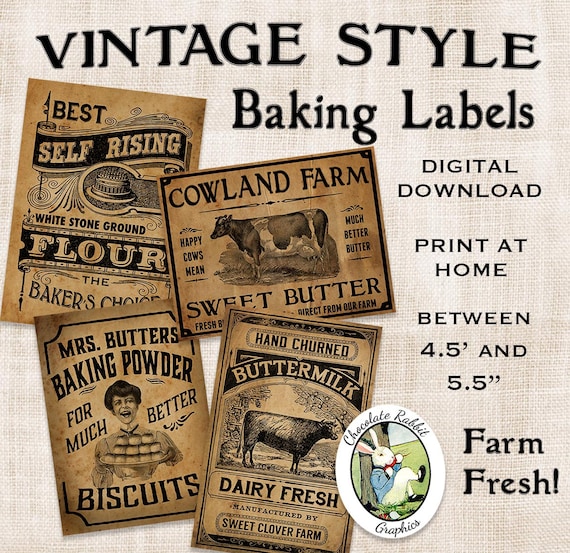 Vintage Kitchen Baking Labels Prim Primitive Digital Download
