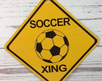Soccer Xing Mini Metal Yellow Caution Crossing Sports Sign 6"x6" or 12"x12" NEW (2 sizes available)