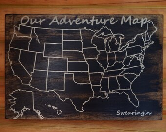 Travel Map | Adventure Map | US Wood Map | USA Travel Map | Personalized | US Map with pins | United States Map | Customized | Rustic
