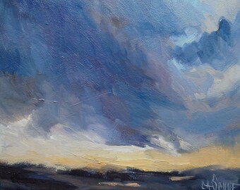 Impressionist Stormy Landscape Painting, Daily Painting, Landscape with clouds, 8x10 Original Oil Painting