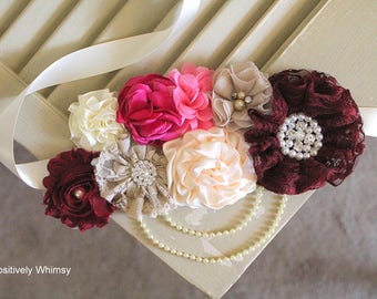 Maternity Sash, Girl Maternity Sash, Pink Maternity Sash, Pregnancy Sash, Belly Sash, RTS, Maroon, Fuchsia, Pink, Taupe, Cream, Ivory