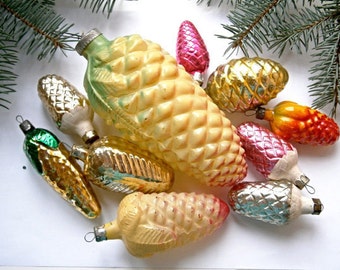 Pine cone coollection Christmas glass ornament,Antique Christmas ornament, Vintage Soviet 1960s Christmas/New Year, Christmas decor