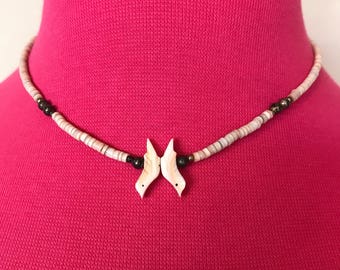 Heishi Mother of pearl bird fetish necklace