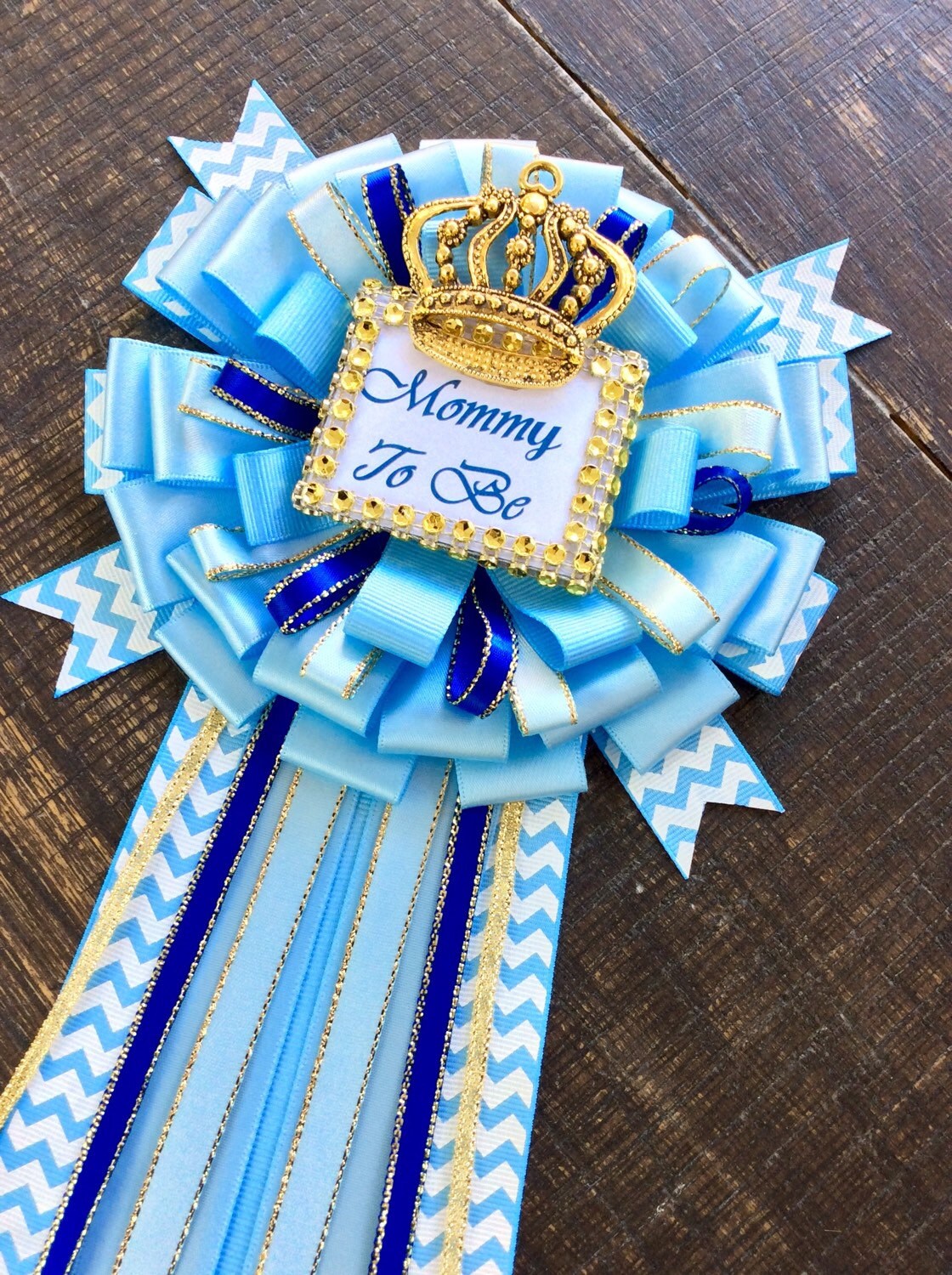 Royal blue baby shower mommy to be pin little prince