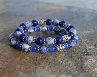 Boho Blue Sodalite Stretch Bracelets, Stacking Bracelets, Yoga Bracelets, Gift Idea, Gift for her