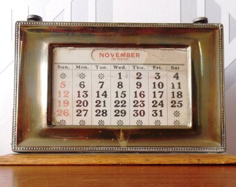 Vintage Brass and Wood Perpetual Calendar 1930s