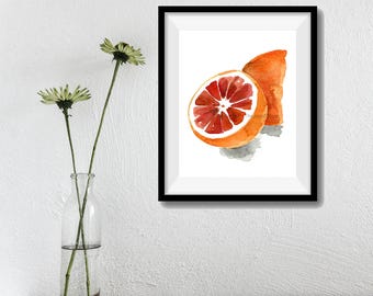 Blood orange 2 art print, orange watercolor print, orange painting, kitchen art, fruits art, citrus artwork, botanical art, minimalist art