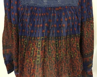70's India Cotton Hippie Gold Thread Top