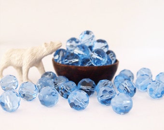 10 Faceted Glass Beads Round Translucent Light Blue Size 12mm
