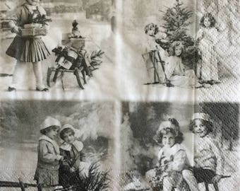 Decoupage Paper Napkins - 4 pc - Ephemera , Scrapbooking, Card making, Collage, Altered Art and Crafts