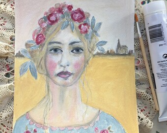 Sunday Mornings - original acrylic painting | woman, girl, mother, church, portrait, feminine art, Sunday, relax