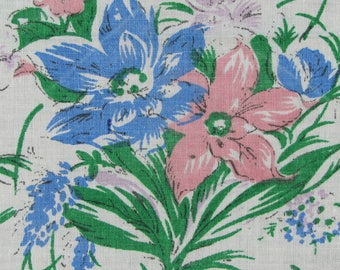 Pink & Blue Spring Bouquet of Flowers Cotton Vintage Hankie Handkerchief