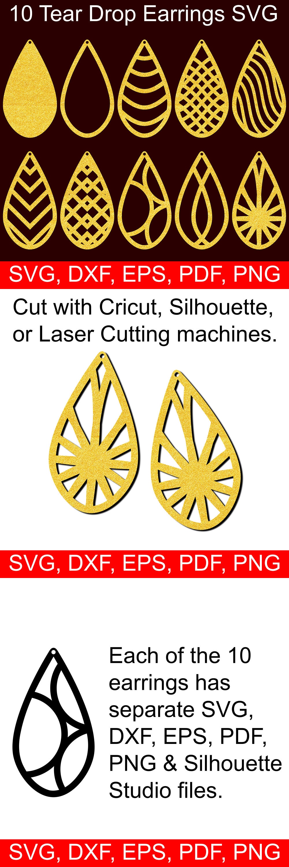 Download 10 Tear Drop Earrings SVG Files, Tear Drop SVG Cut files ...