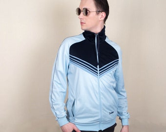 90s Vintage Sports Windbreaker Bomber Jacket for Men, Colorblock Blue Vintage Windbreaker, Tracksuit Jacket, Hip Hop Clothing, Zipper Blazer