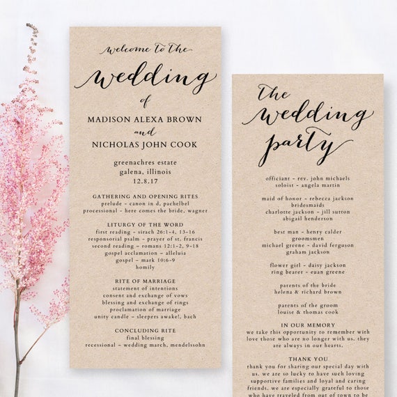 one page wedding program wedding program template printable wedding program diy one page wedding program wedding program template printable wedding program diy