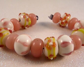 Lampwork Beads Pink Lampwork Beads Green Lampwork Beads Glass Beads Lampwork Rondelles