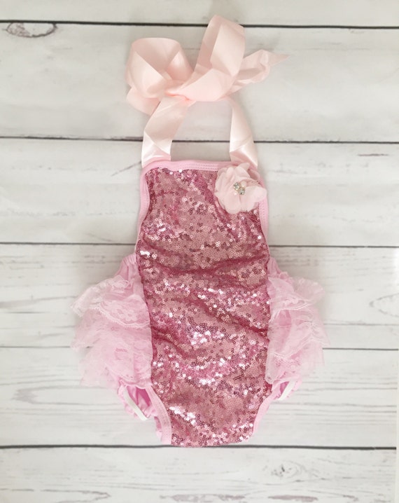 Baby girls pink 1st birthday outfit-pink sequin birthday-pink