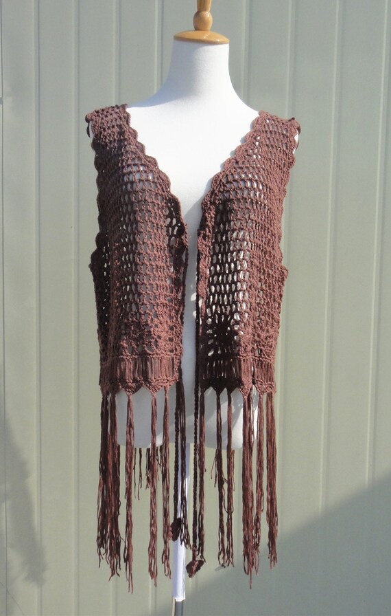 Plus Size Fringe Crochet Vest Sleeveless Cardigan