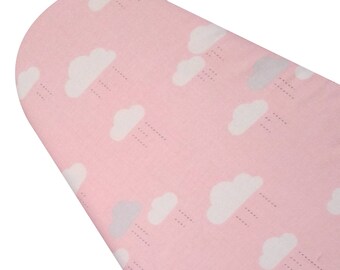 PADDED Ironing Board Cover made with Riley Blake When Skies are Gray pink with white clouds, select the size
